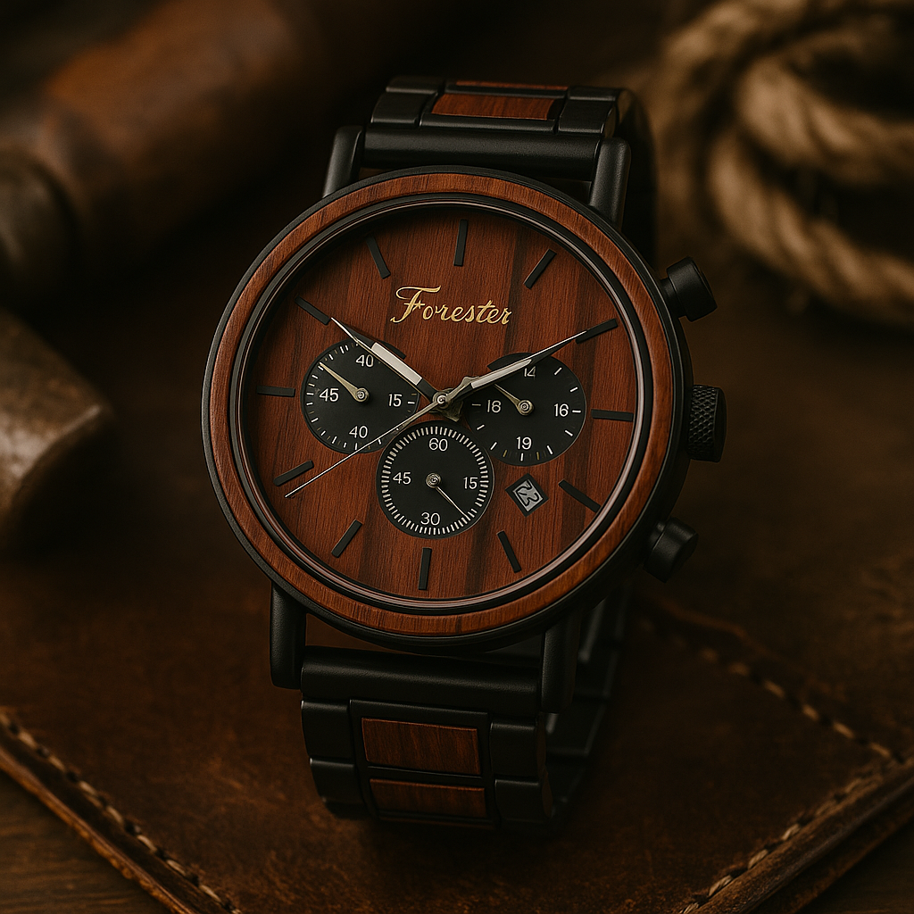 Forester Ember – Wooden Chronograph by Hedges Woodcraft