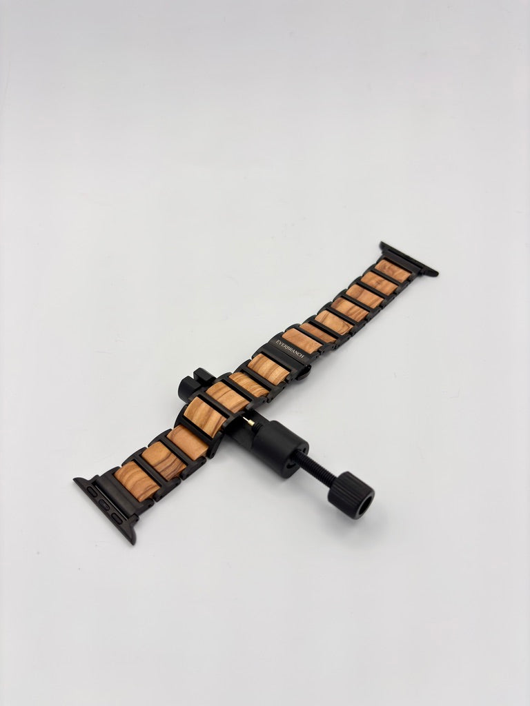 Everbranch Olive Wood & Black Metal Apple Watch Band