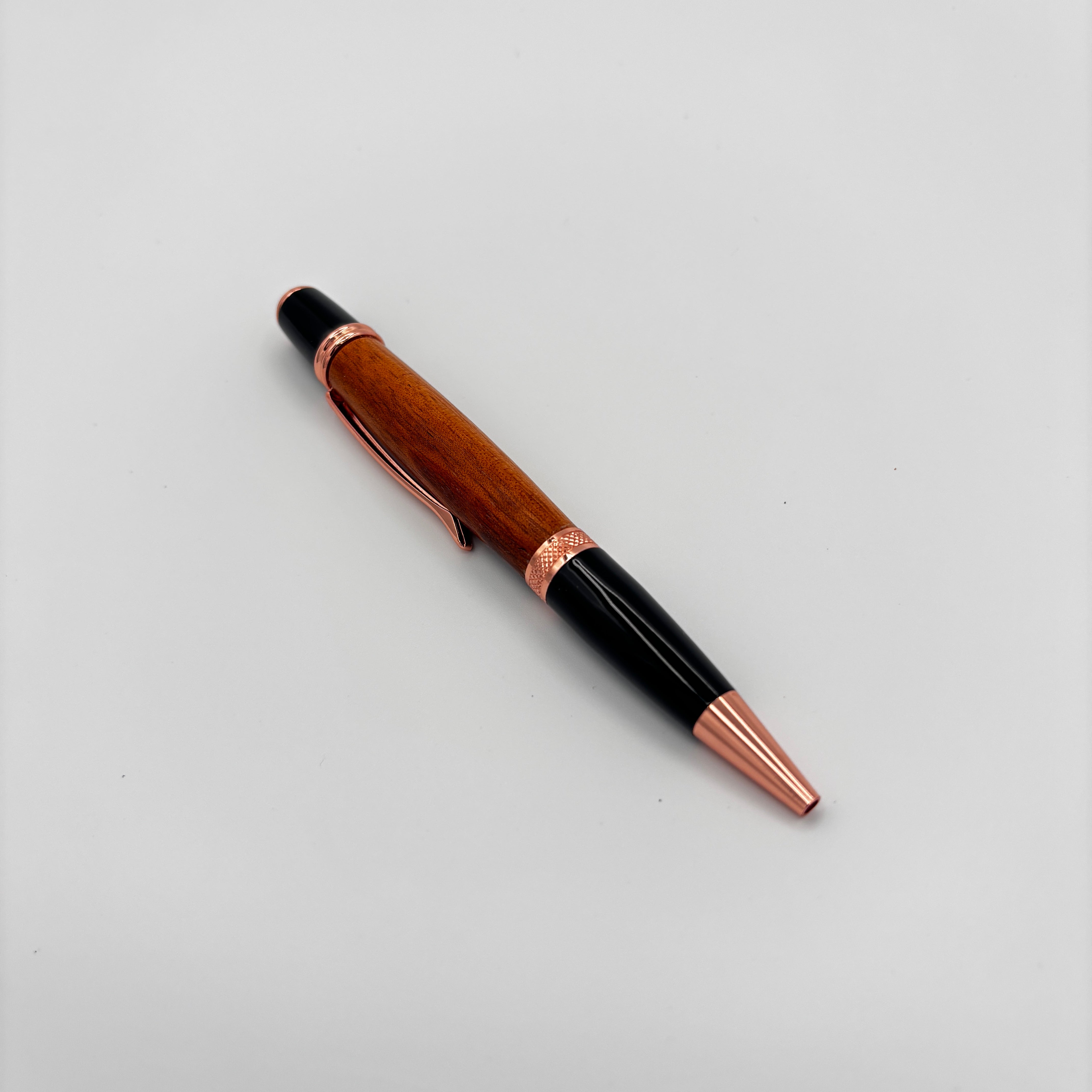Handcrafted Gatsby Rose Gold Canary Wood Pen – Radiant Yellow Wood with Warm Rose Gold Accents