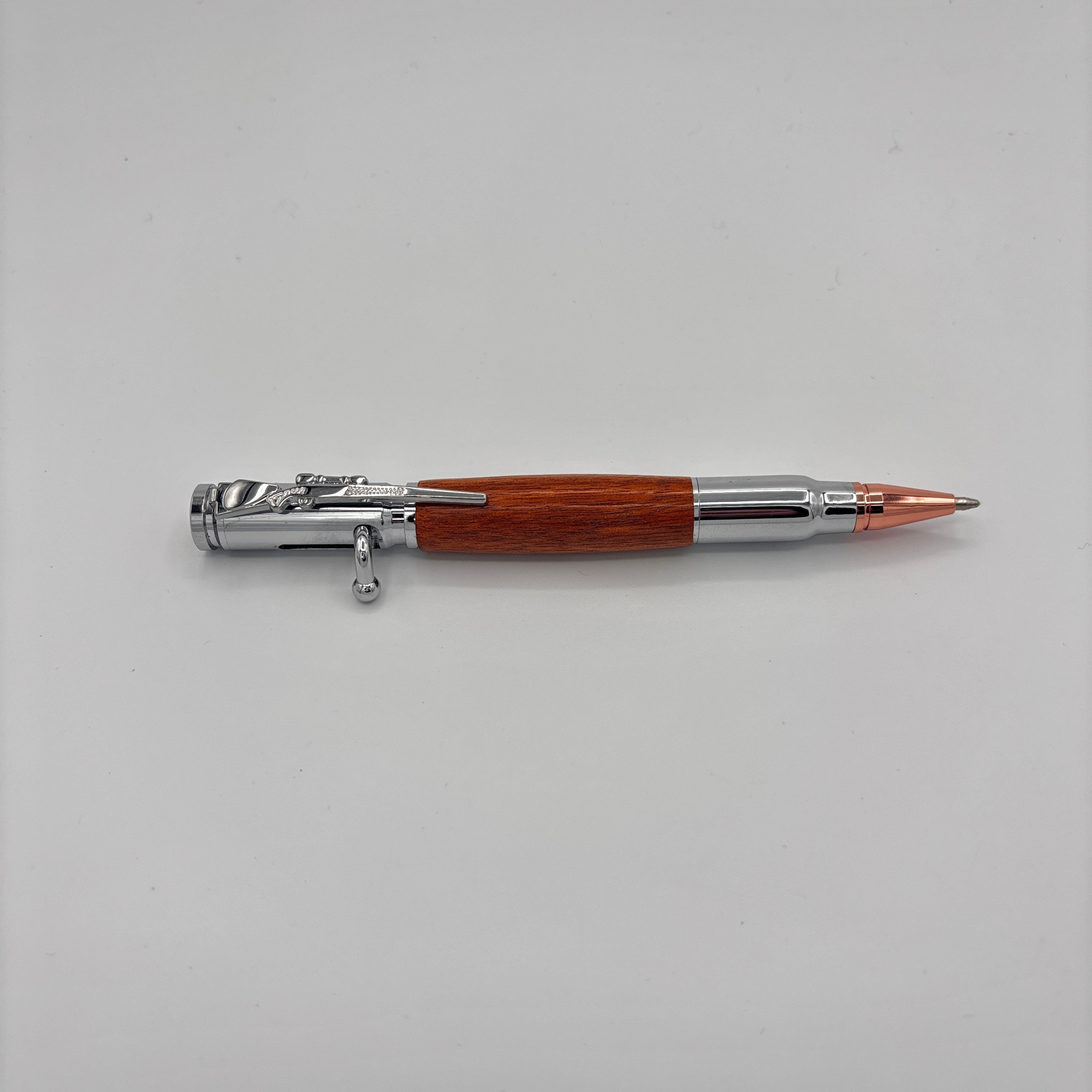 Silver Bolt Action Pen – Brazilian Cherry (Jatoba) Wood
