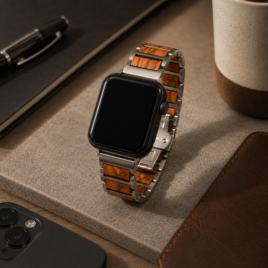 Everbranch Olive Wood & Stainless Steel Apple Watch Band