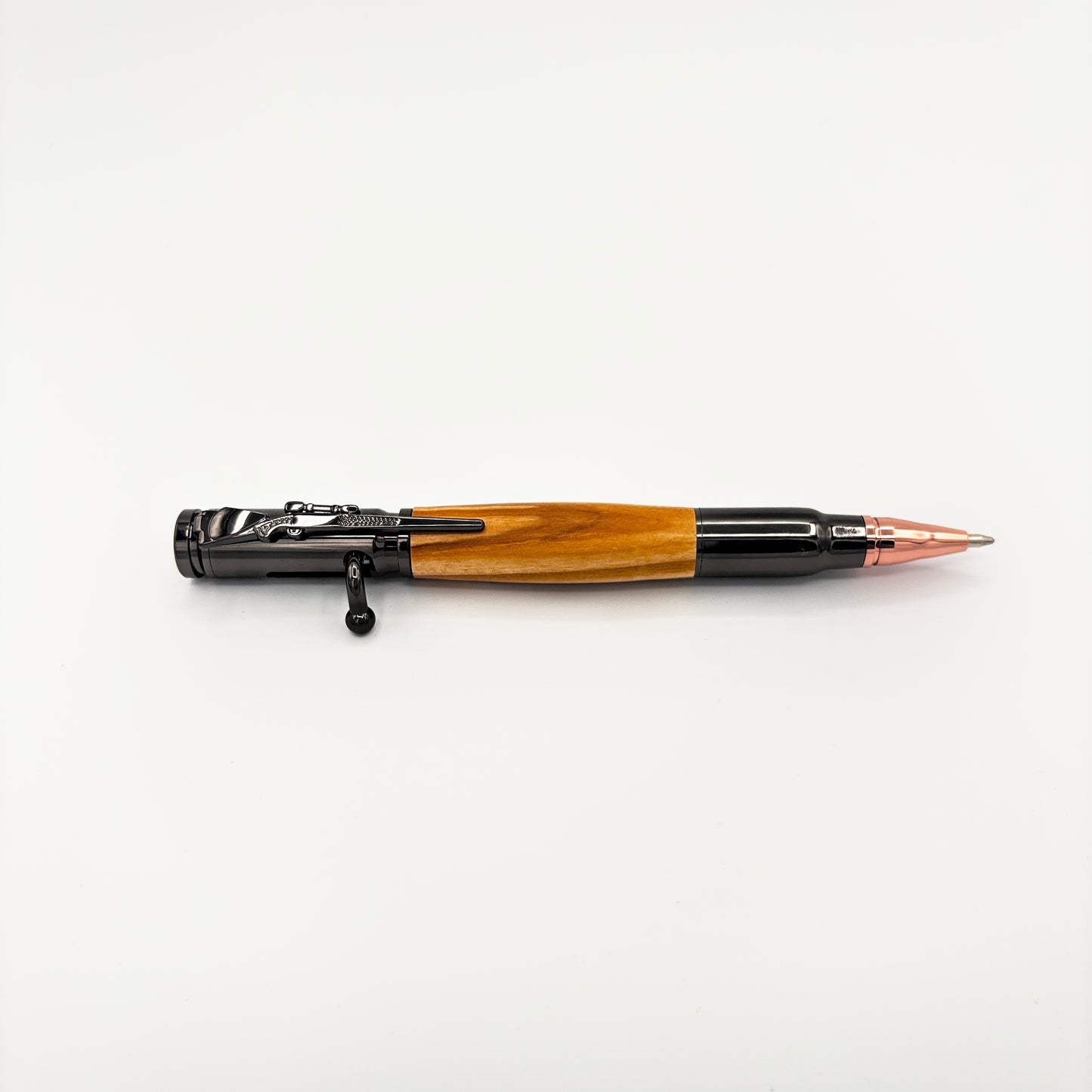 Bolt Action Ink Pen – Gunmetal Hardware with Olive Wood