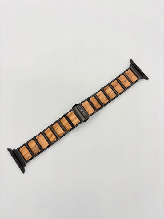 Everbranch Olive Wood & Black Metal Apple Watch Band