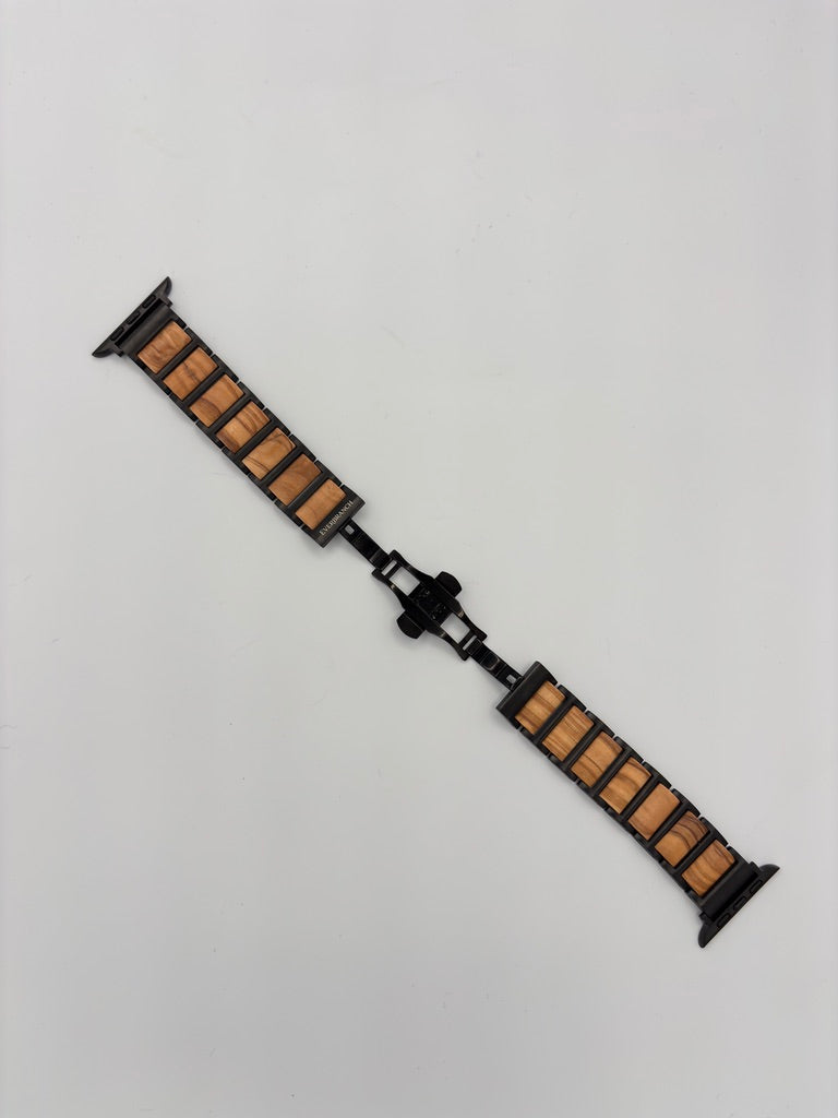 Everbranch Olive Wood & Black Metal Apple Watch Band
