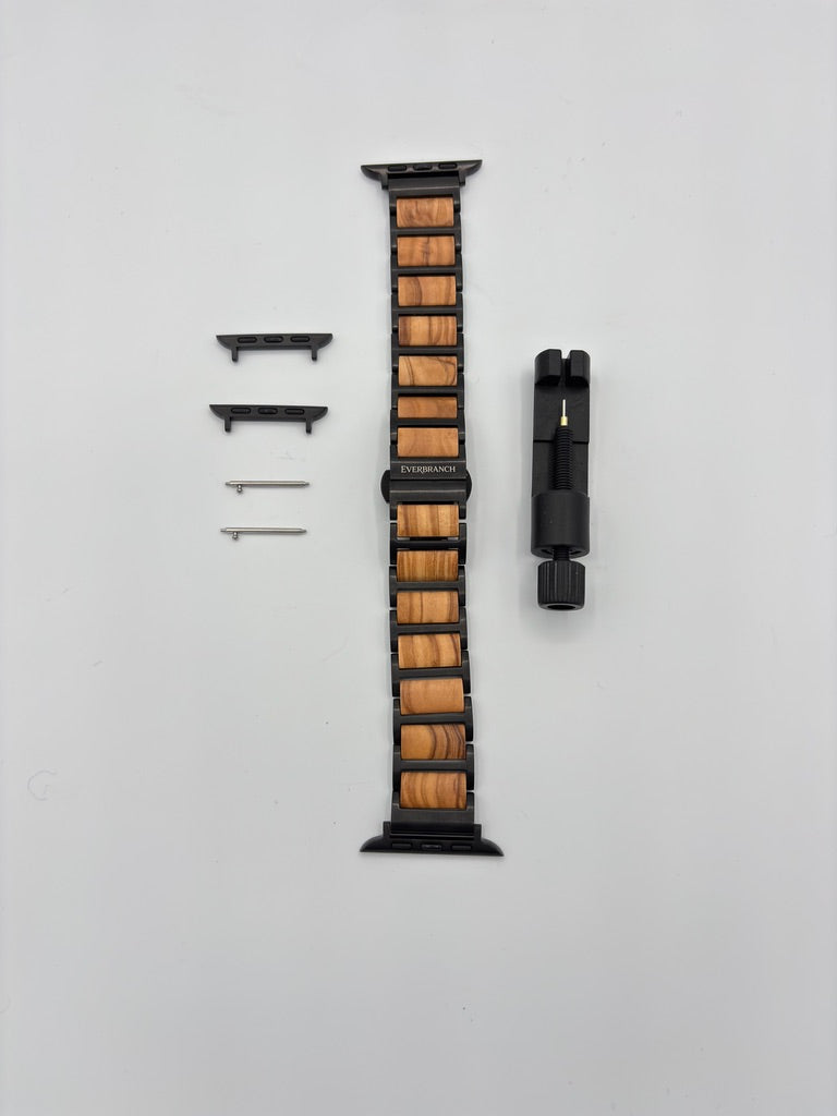 Everbranch Olive Wood & Black Metal Apple Watch Band
