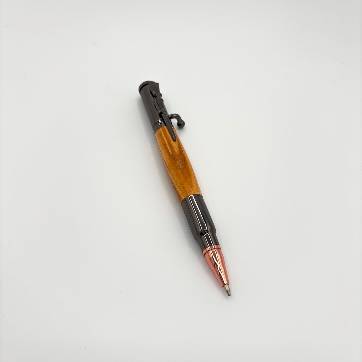 Bolt Action Ink Pen – Gunmetal Hardware with Olive Wood