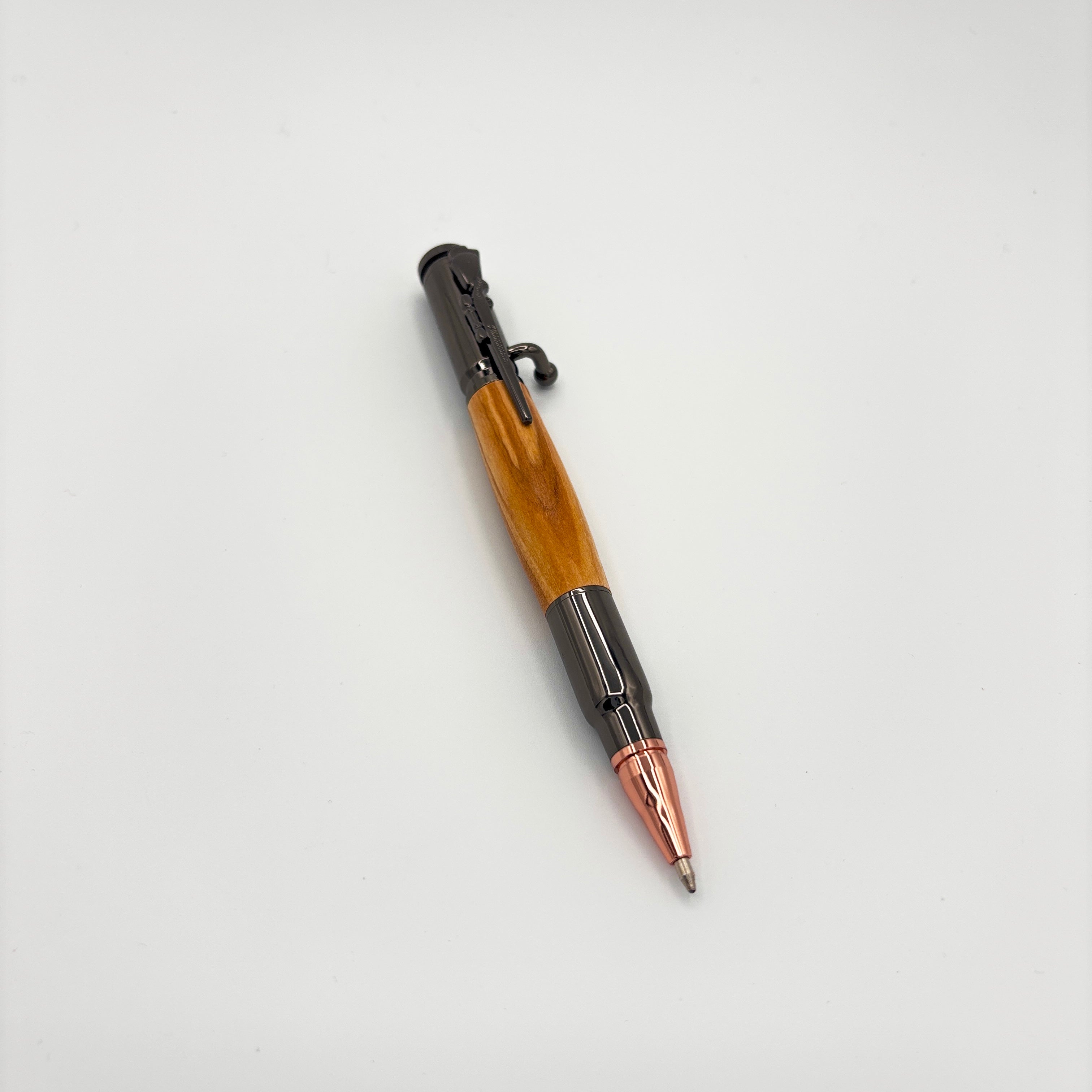 Bolt Action Ink Pen – Gunmetal Hardware with Olive Wood